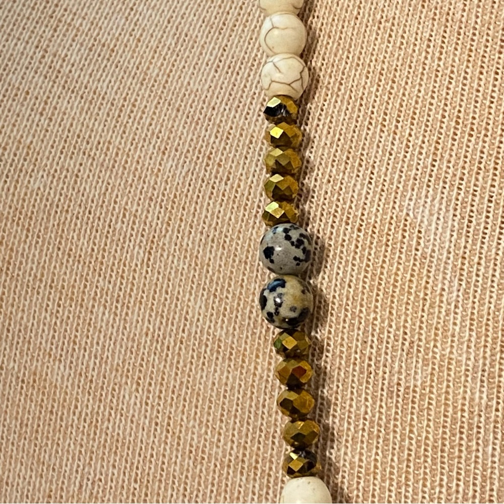 Semi-Precious Stones Long Y-Shaped Beaded Necklace with Tassel - Picture 4 of 8